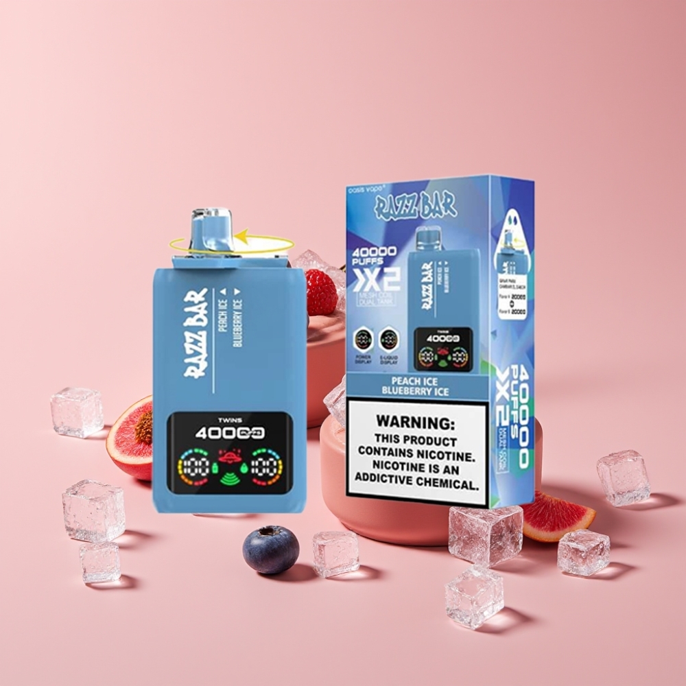 Razz Bar 40000パフ パワースクリーンディスプレイ ピーチアイス＆ブルーベリーアイス