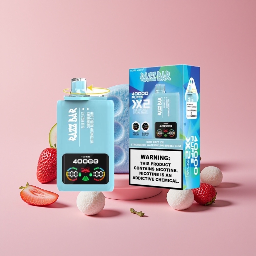 Razz Bar 40000 Puffs ブルーレズアイス-ストロベリーメロンバブルガム 1.0Ω×2 Mesh Coil