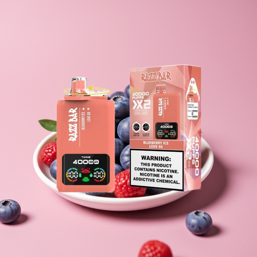 Razz Bar 40000 Puffs ブルーベリーアイス＆ラブ66 パワースクリーン表示 650mAh