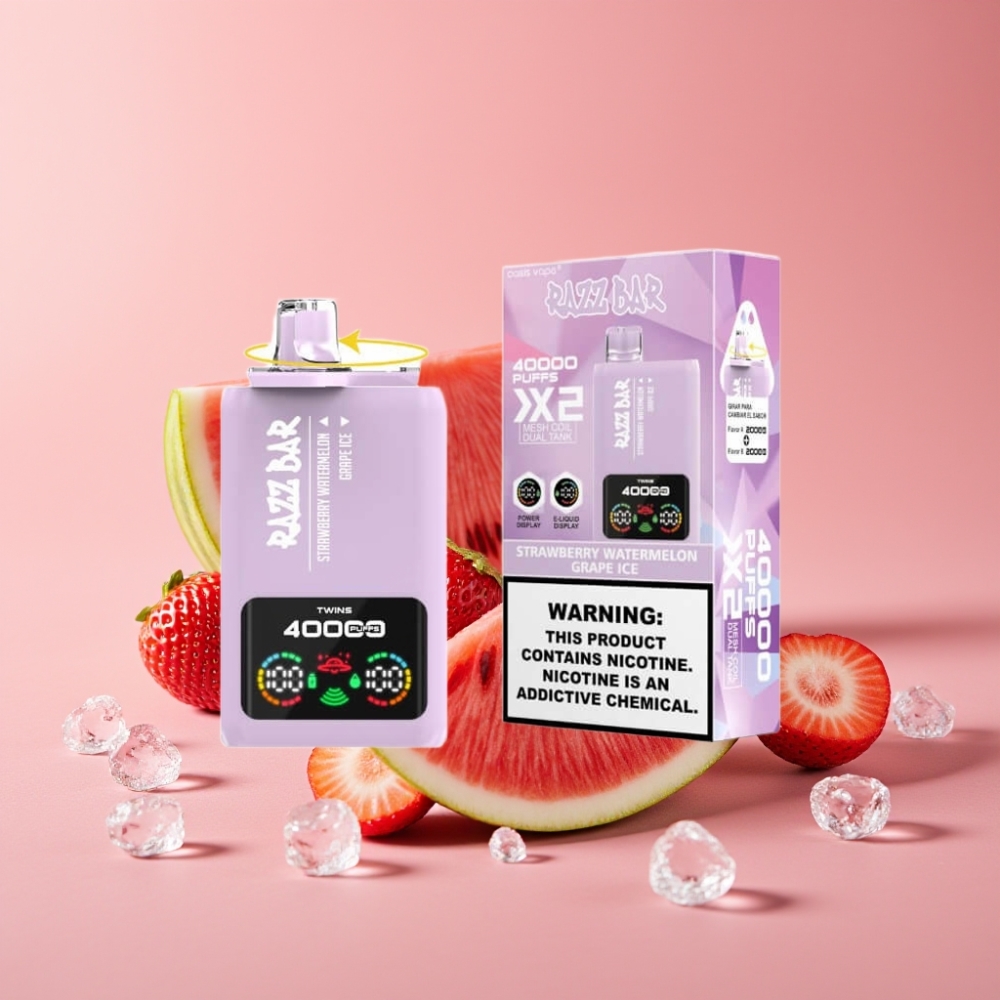Razz Bar 40000 Puffs パワースクリーンディスプレイ ストロベリーウォーターメロン＆グレープアイス