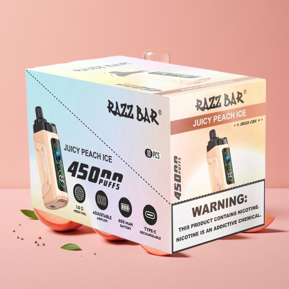 Razz Bar 45000 パフ ジューシーピーチアイス 1.0オームメッシュコイル Type-C充電