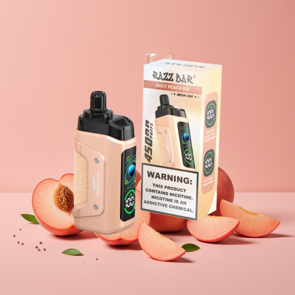 Razz Bar 45000 パフ ジューシーピーチアイス 1.0オームメッシュコイル Type-C充電